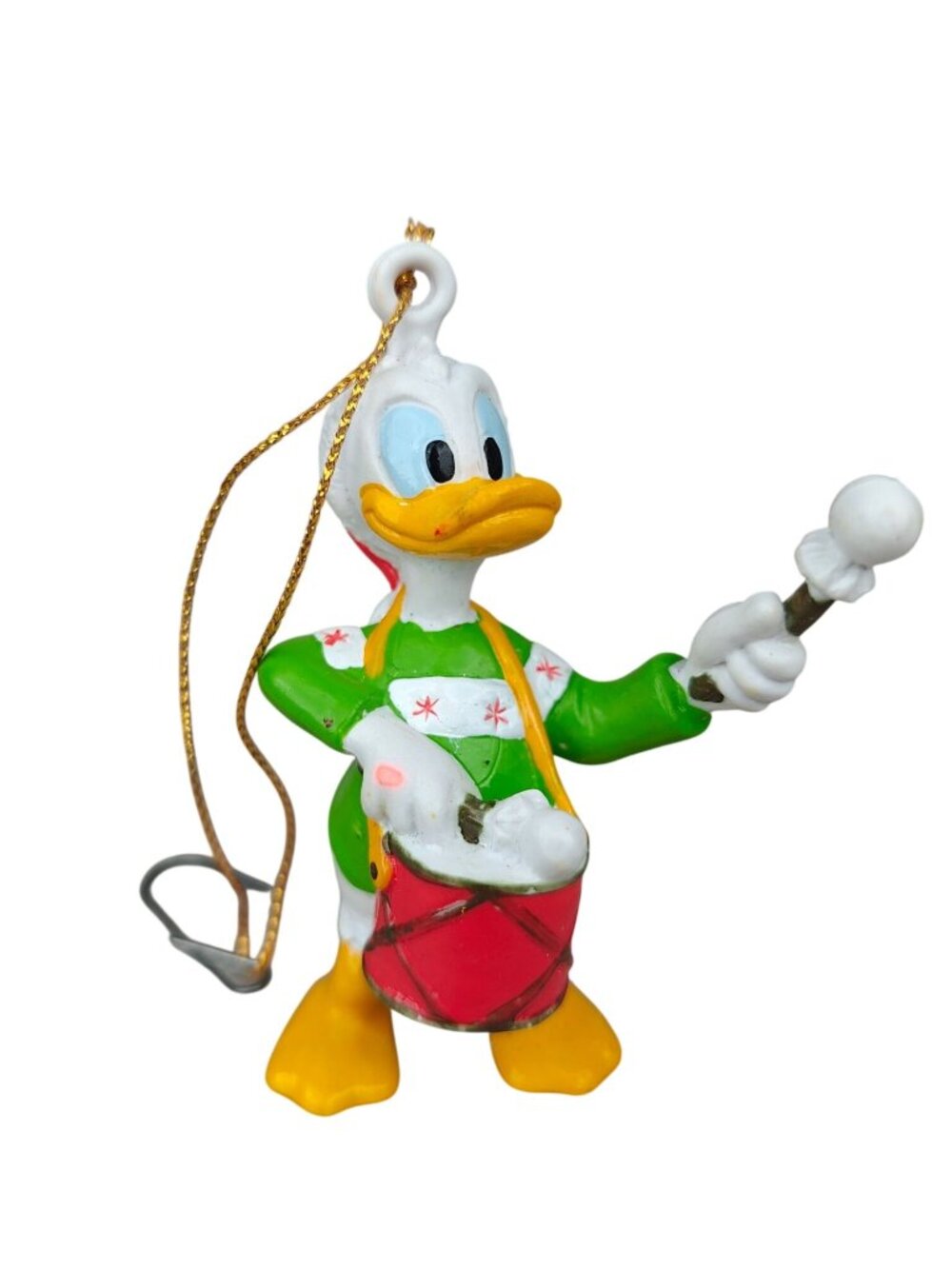 Disney Donald Duck Christmas Ornament Resin 1990s Green/Red Holiday Drummer
